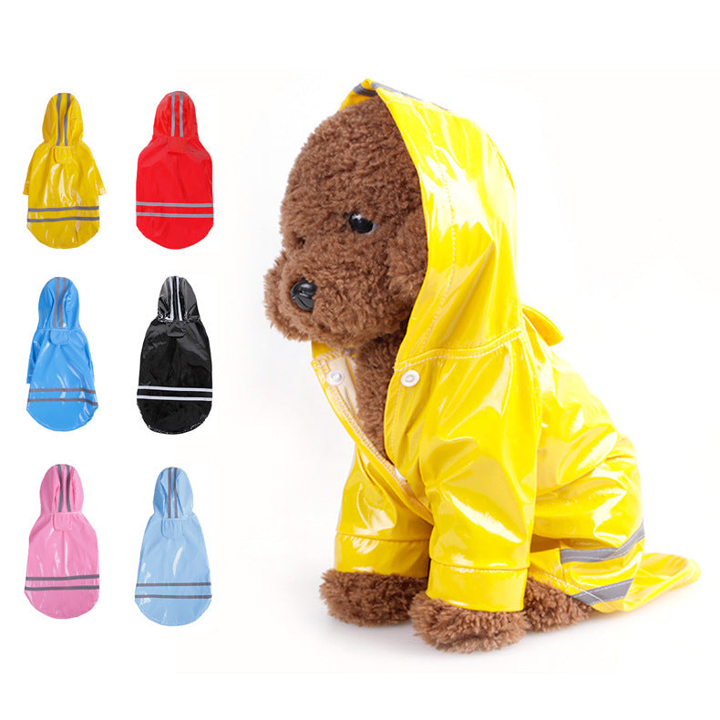 Reflective Dog Hooded Windproof Raincoat in PU Material