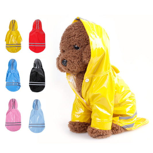 Reflective Dog Hooded Windproof Raincoat in PU Material