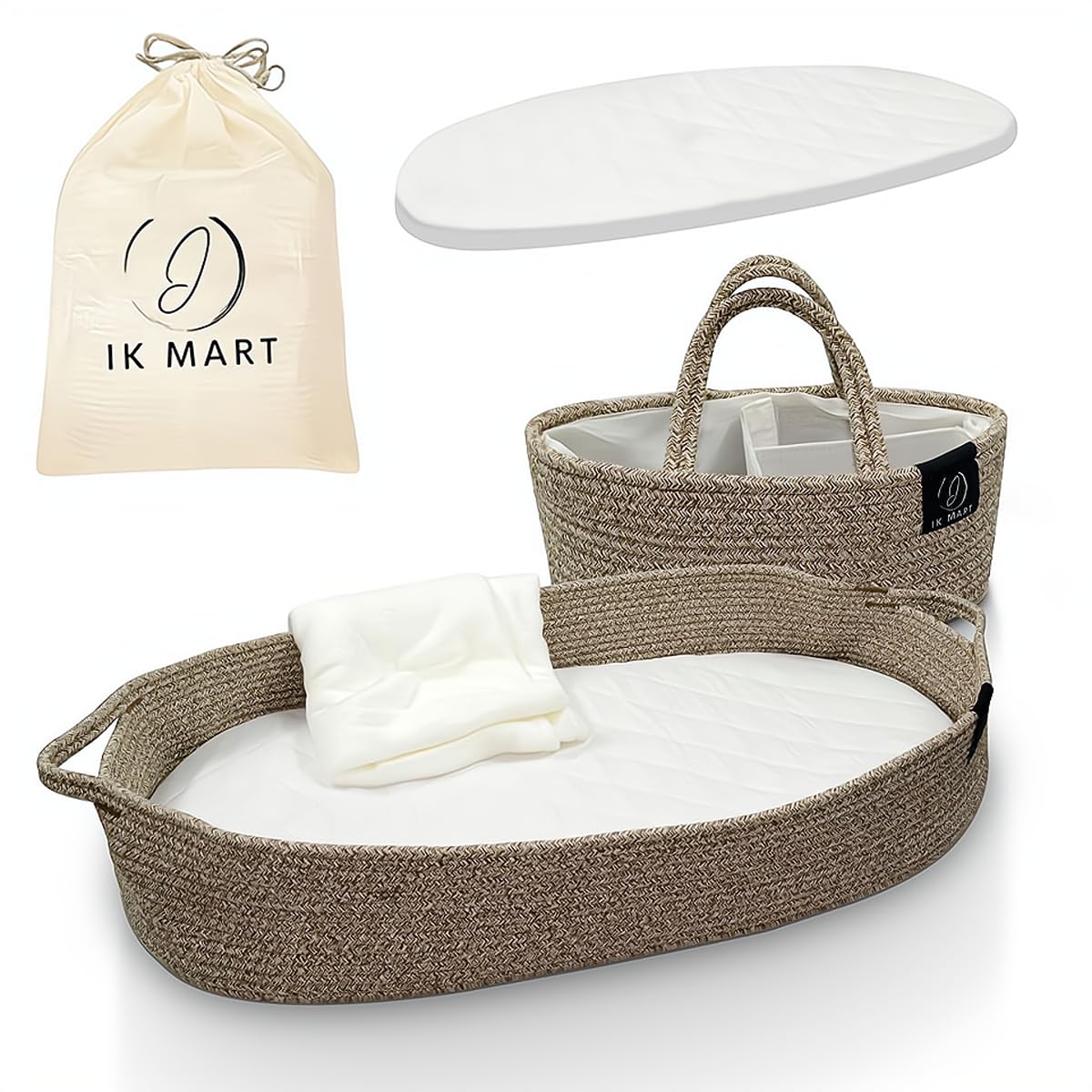 Baby Changing Basket for Baby Dresser Moses Basket for Babies Cotton Rope Changing Basket Unisex Changing Basket Baby Foam Diaper Changing Pad for Dresser Baby BassinetGift for Baby Shower(Brown)