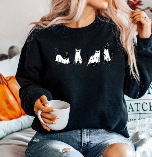 Halloween Dog Print Long Sleeve Casual Sweatshirt